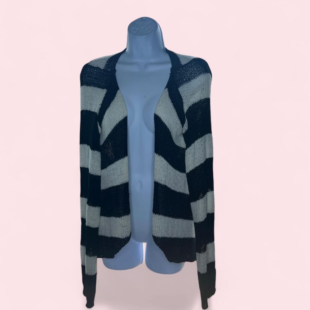Large Vintage Y2K Dots Striped Open Front Crochet Cardigan